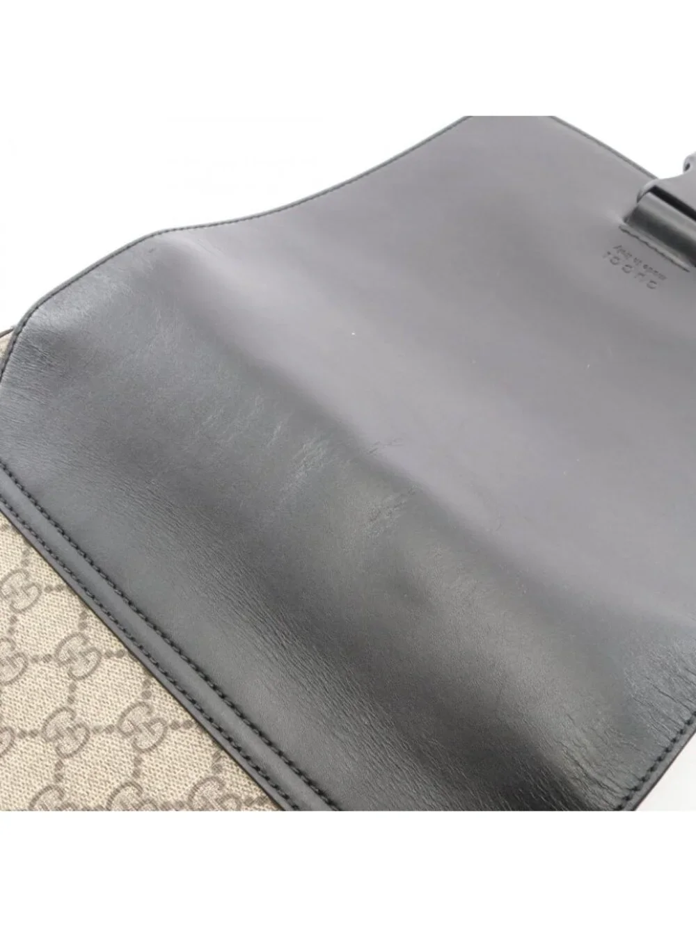 Gucci Shoulder Bag GG Supreme Beige Black Canvas Leather
